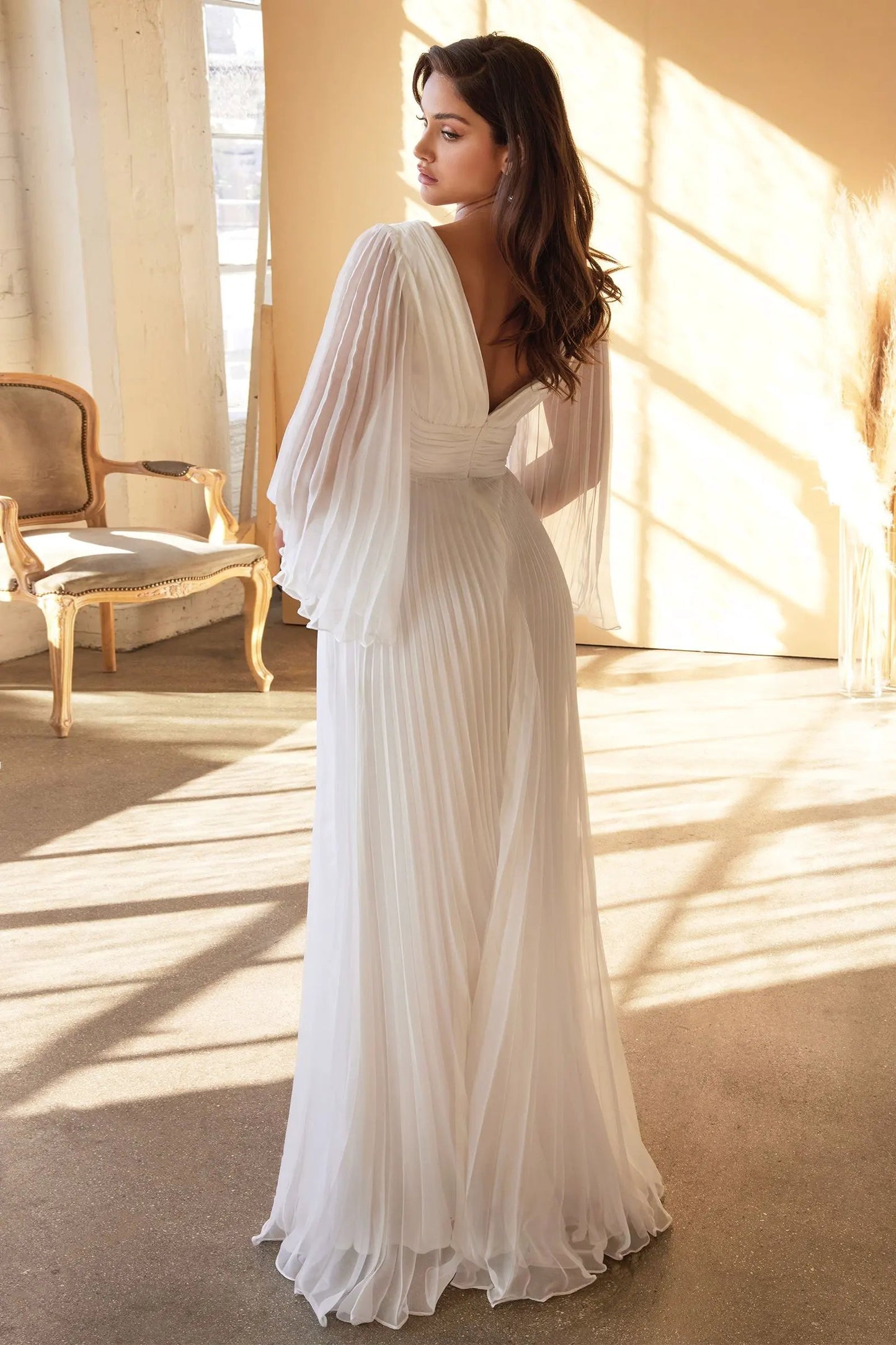 Pleated Chiffon Bridal Gown by Tux-USA