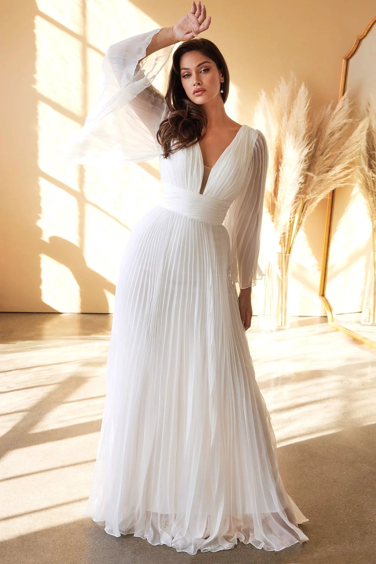 Pleated Chiffon Bridal Gown by Tux-USA