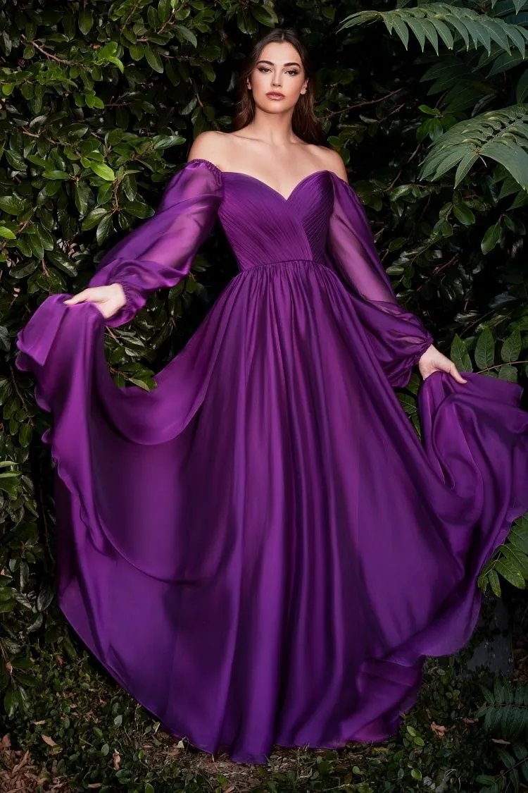 Long Sleeve Chiffon A-Line Dress by Tux-USA