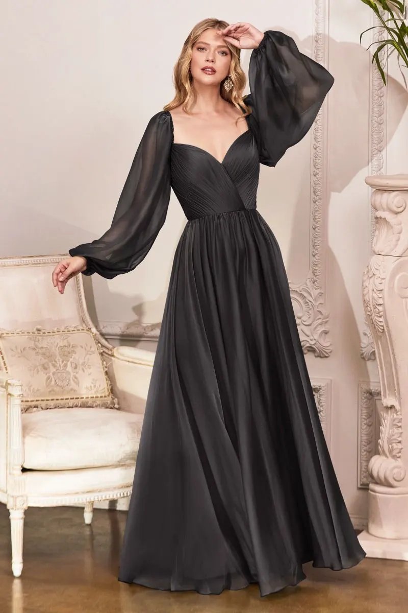 Long Sleeve Chiffon A-Line Dress by Tux-USA