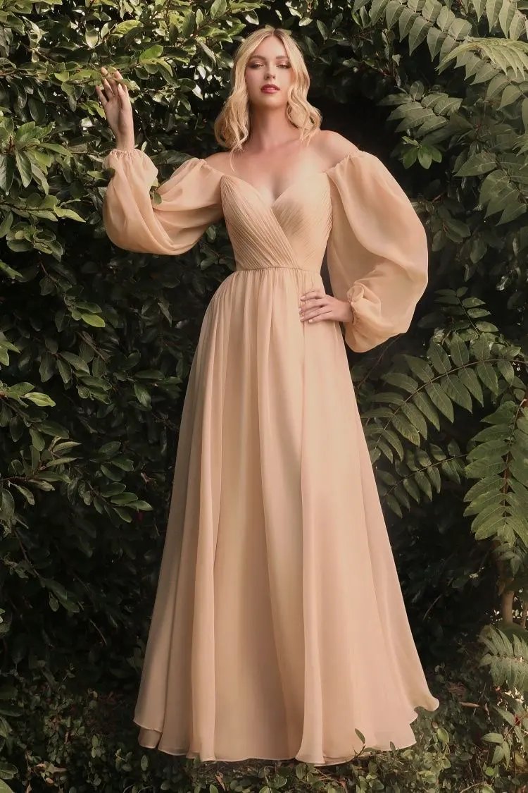 Long Sleeve Chiffon A-Line Dress by Tux-USA
