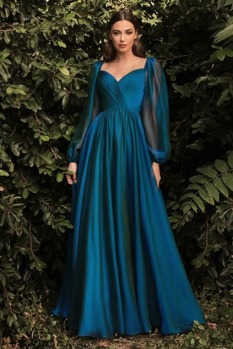 Long Sleeve Chiffon A-Line Dress by Tux-USA