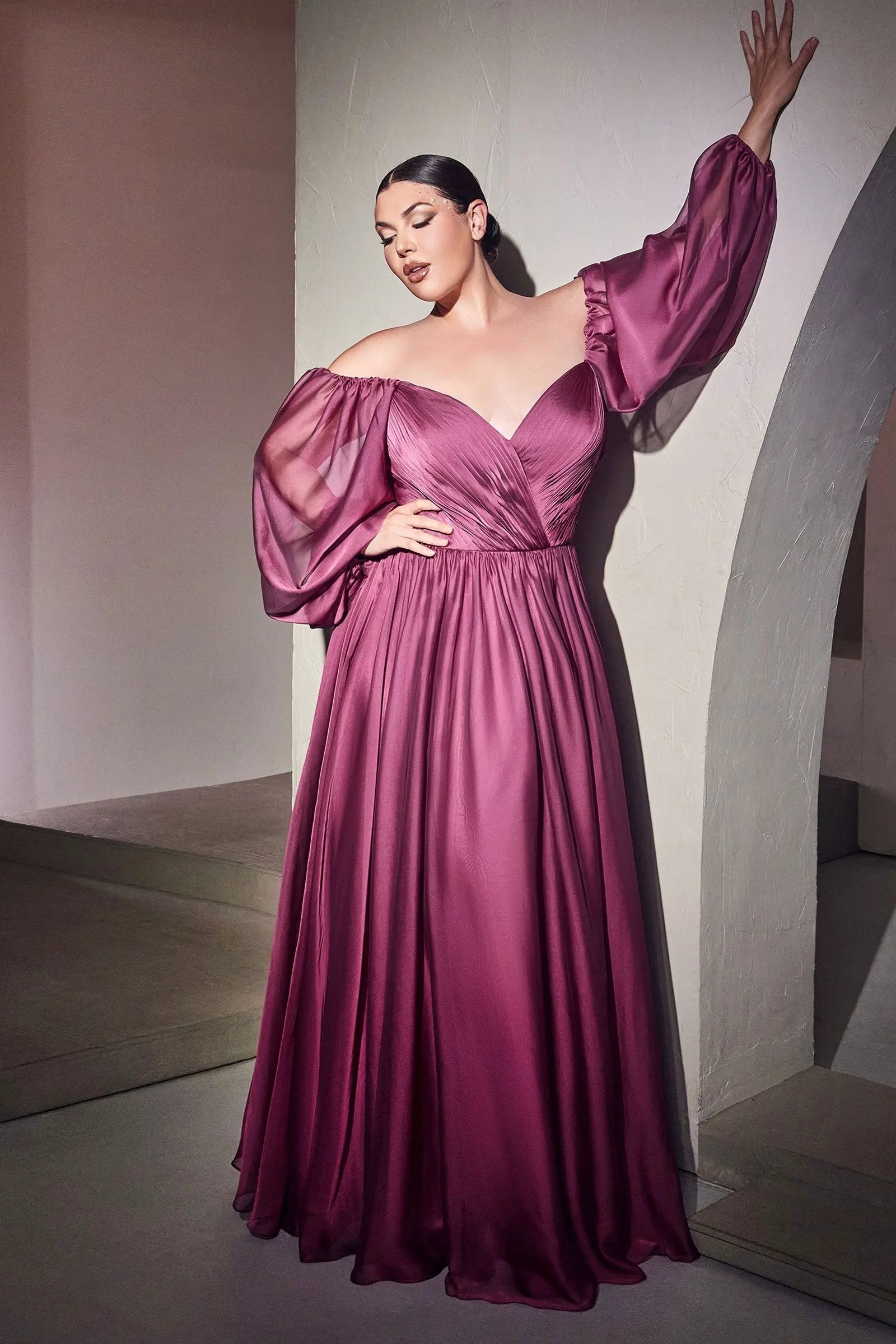 Long Sleeve A-Line Chiffon Dress by Tux-USA