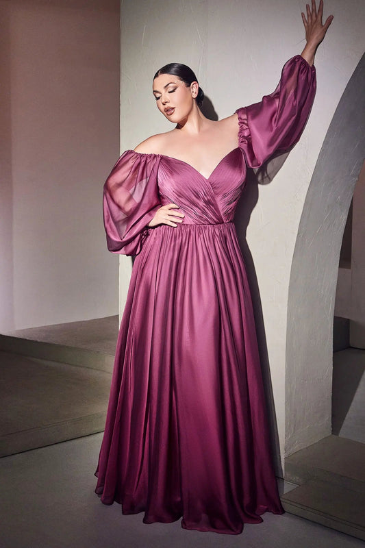 Long Sleeve A-Line Chiffon Dress by Tux-USA