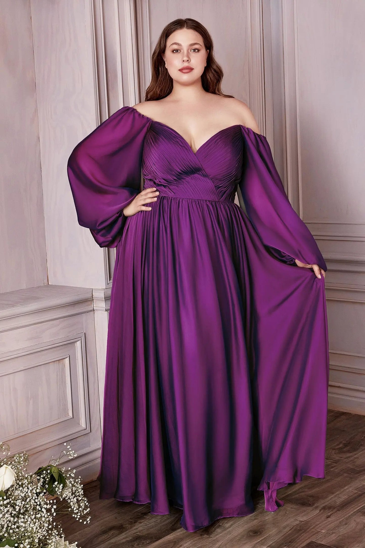 Long Sleeve A-Line Chiffon Dress by Tux-USA