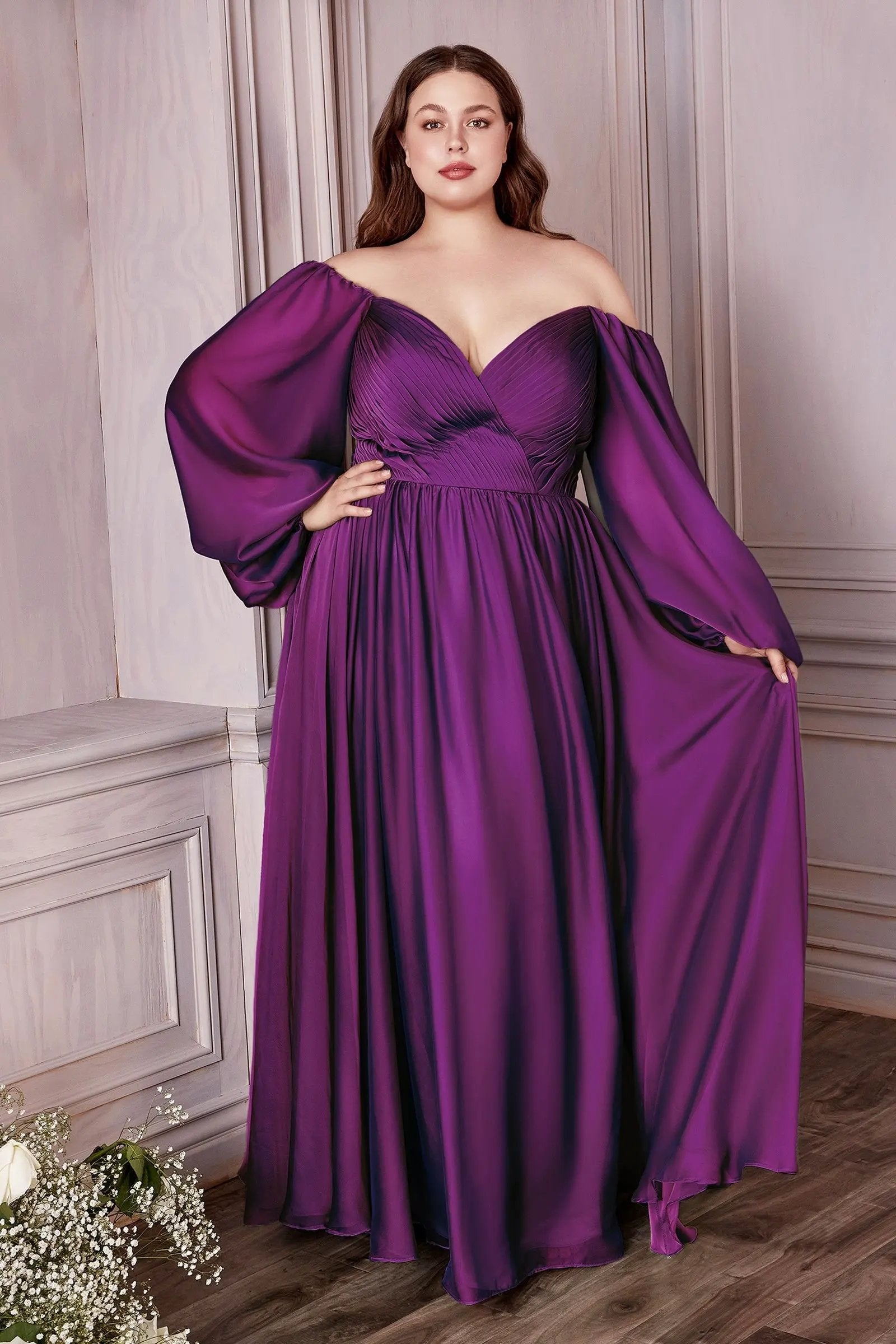 Long Sleeve A-Line Chiffon Dress by Tux-USA
