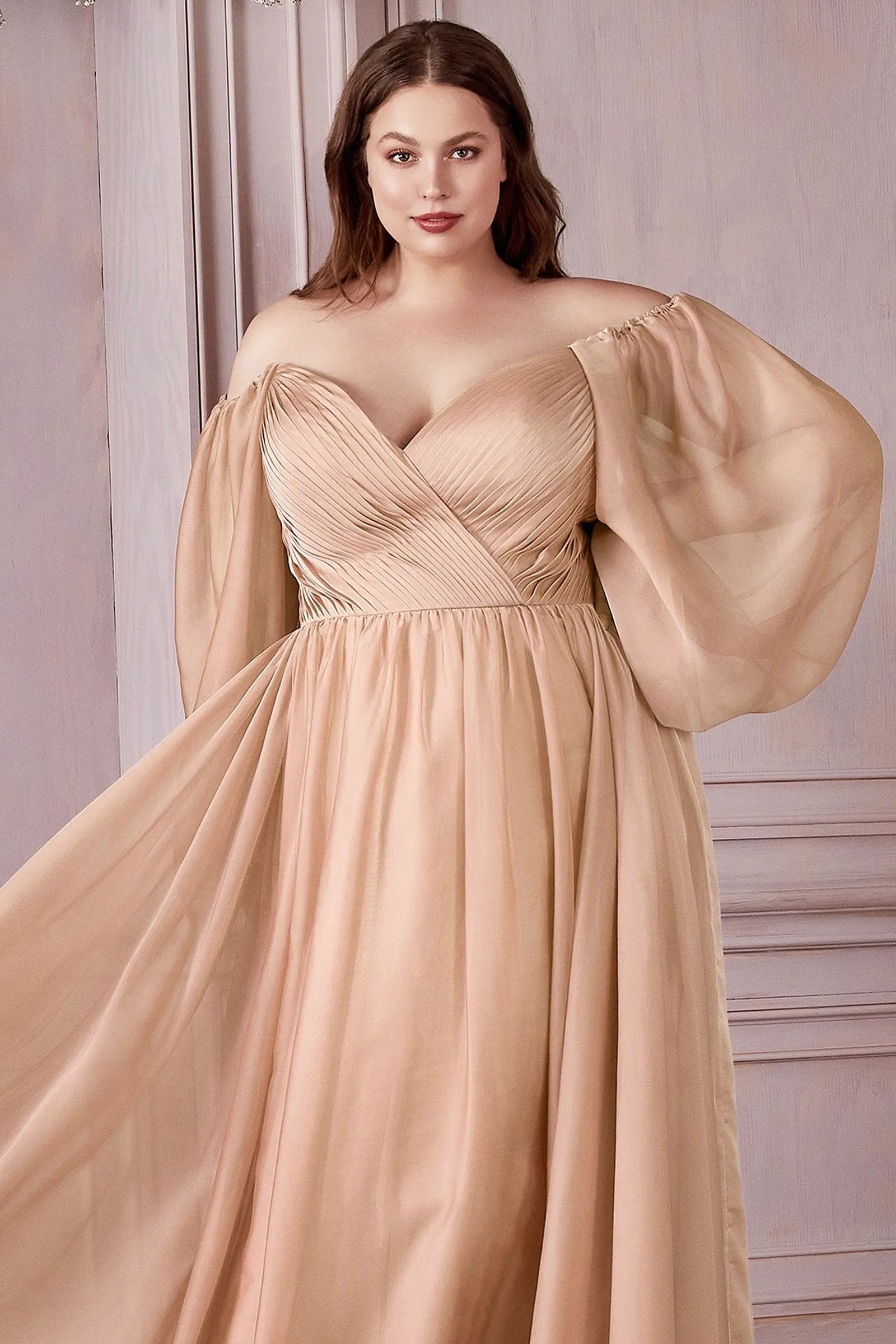 Long Sleeve A-Line Chiffon Dress by Tux-USA