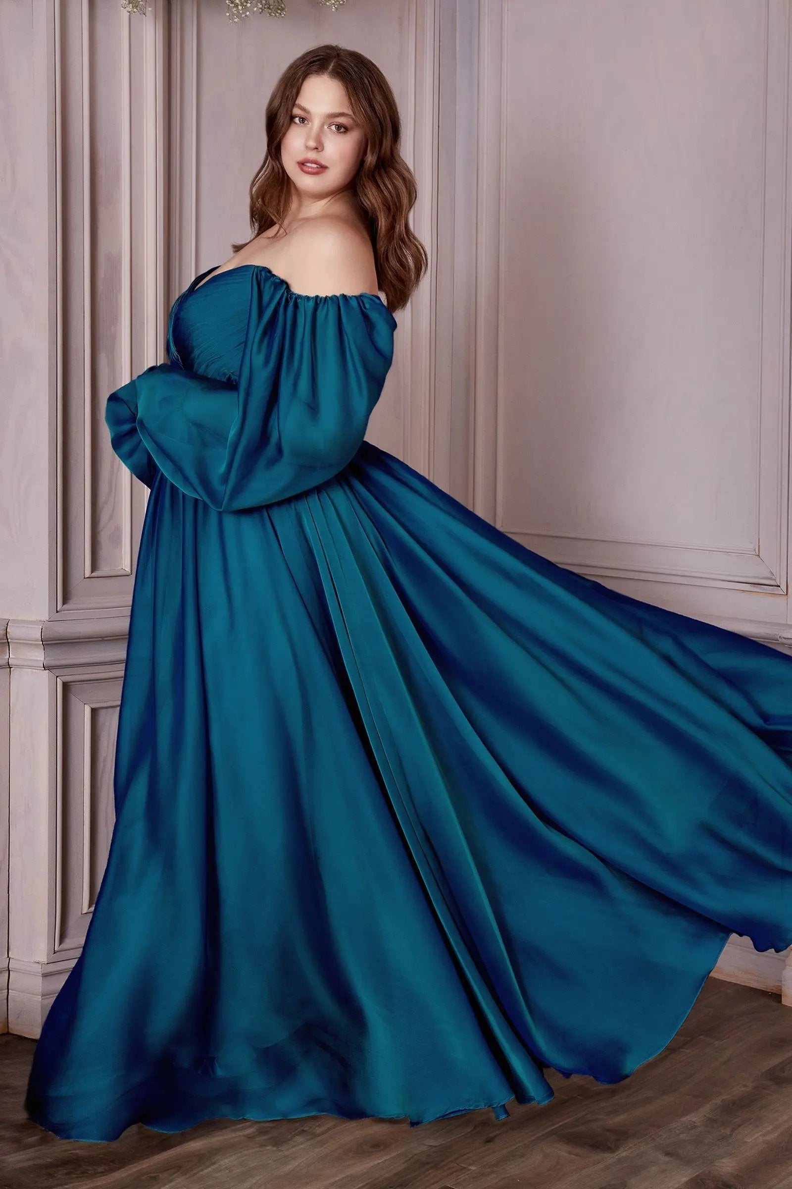 Long Sleeve A-Line Chiffon Dress by Tux-USA