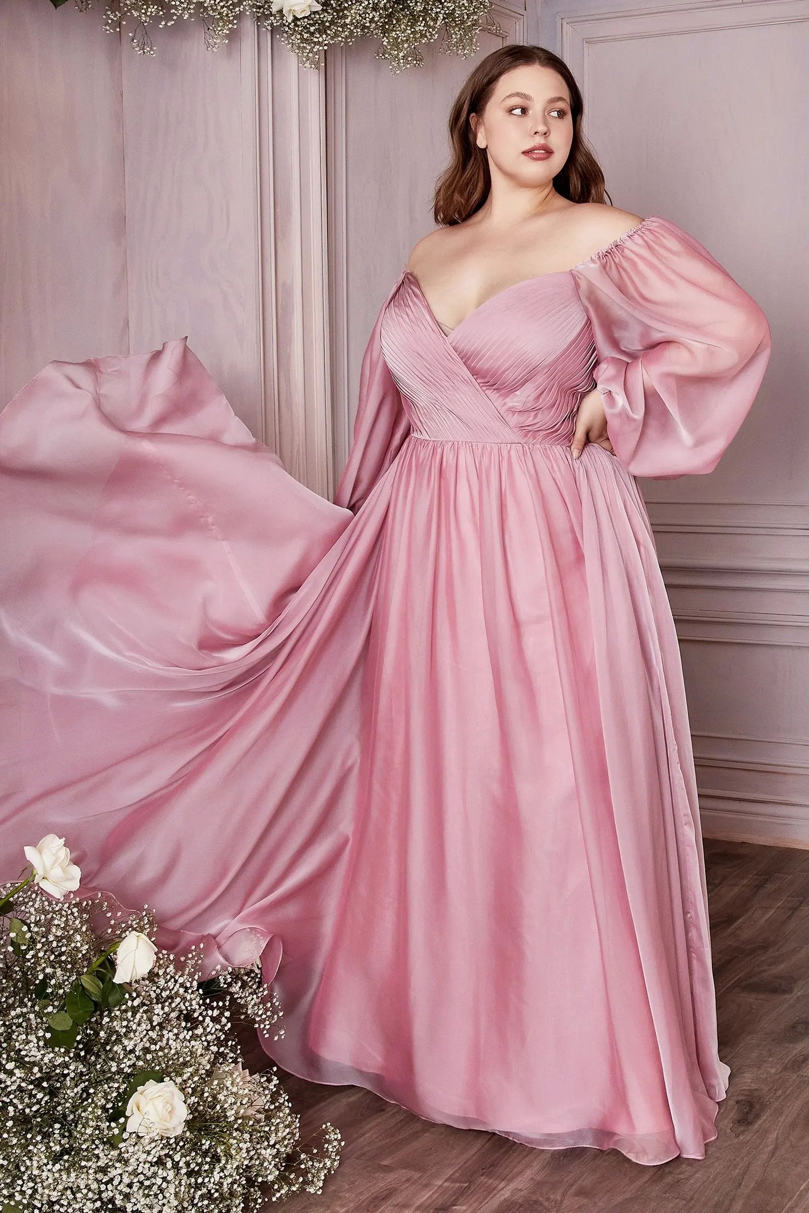Long Sleeve A-Line Chiffon Dress by Tux-USA