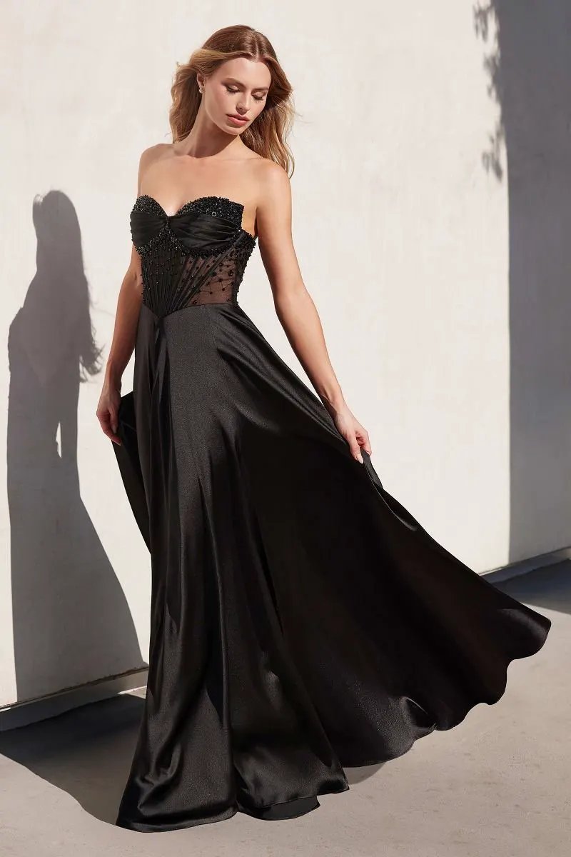 Strapless Beaded Satin A-Line Dress by Tux-USA