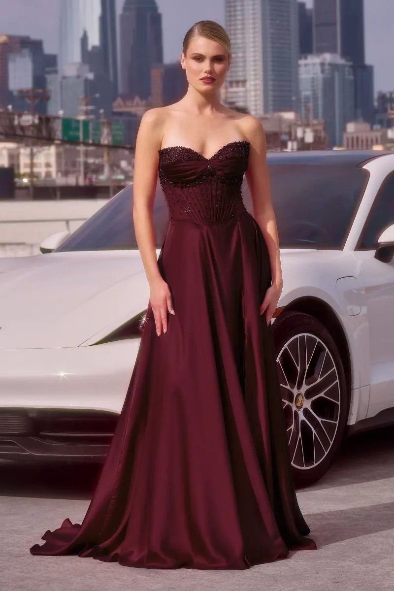 Strapless Beaded Satin A-Line Dress by Tux-USA