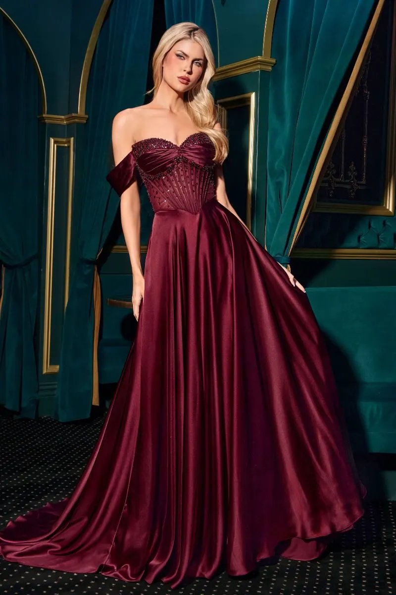 Strapless Beaded Satin A-Line Dress by Tux-USA
