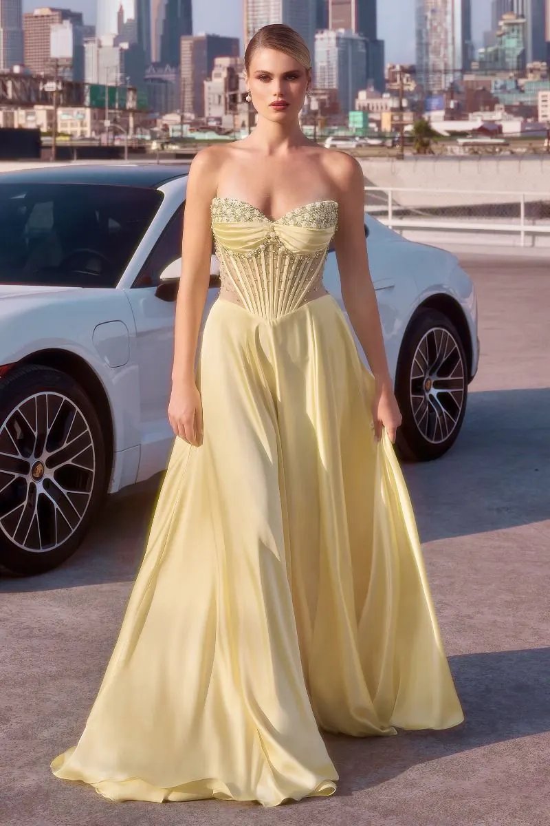 Strapless Beaded Satin A-Line Dress by Tux-USA