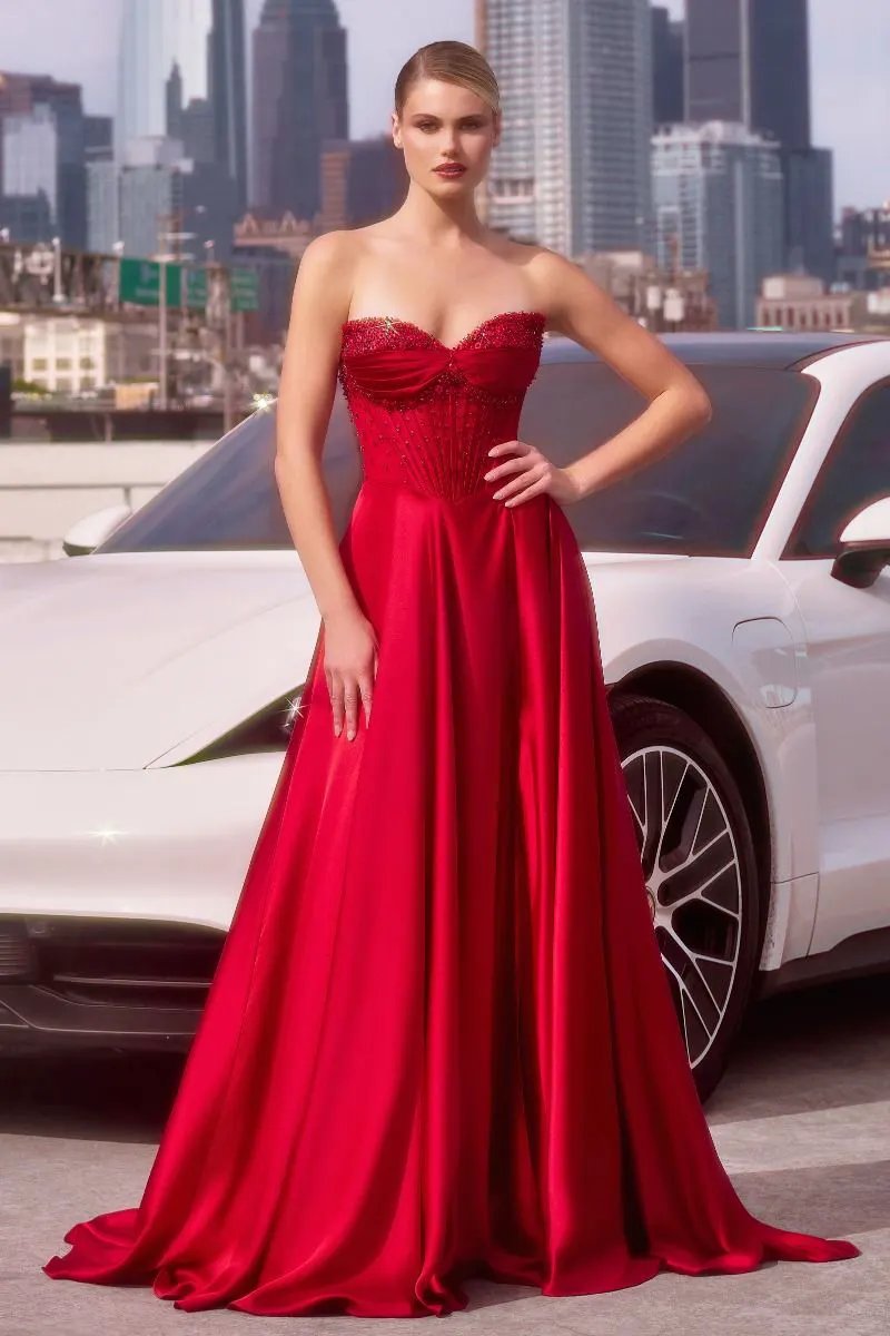 Strapless Beaded Satin A-Line Dress by Tux-USA