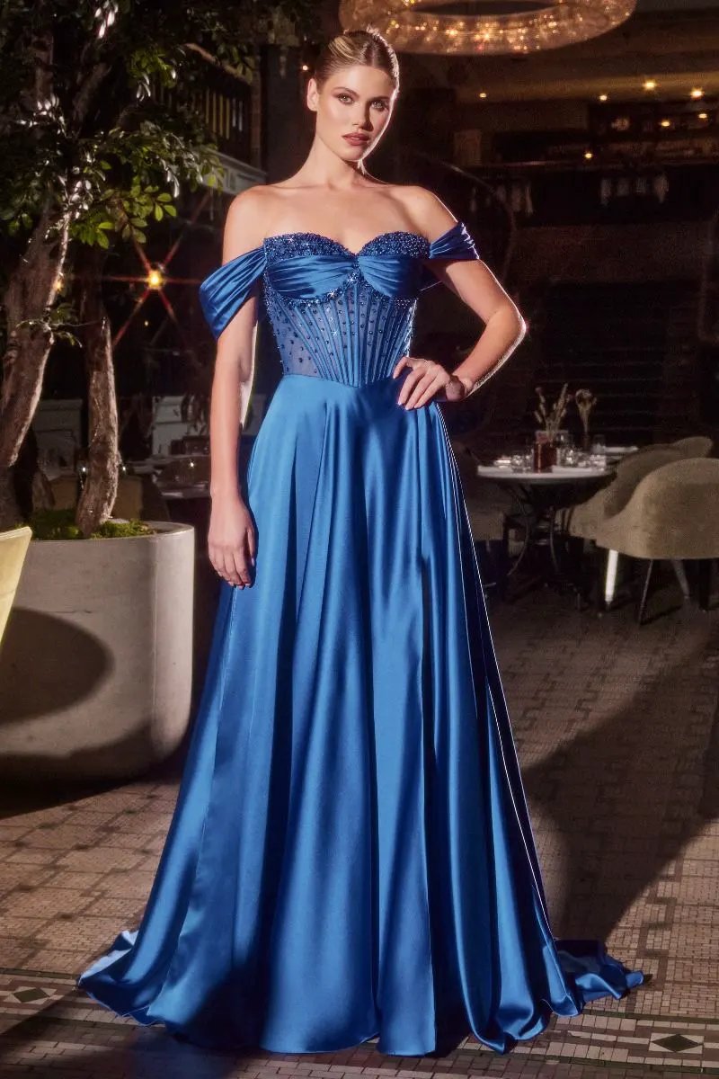 Strapless Beaded Satin A-Line Dress by Tux-USA