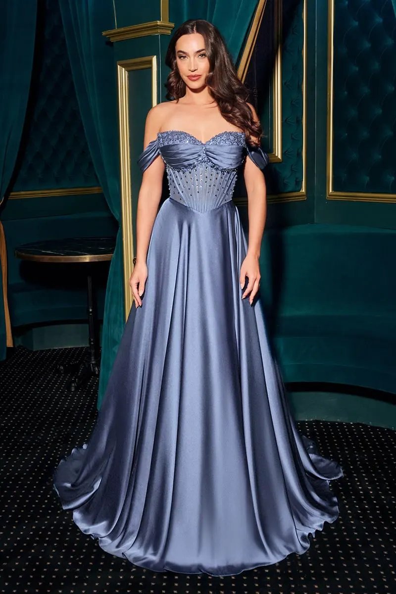 Strapless Beaded Satin A-Line Dress by Tux-USA
