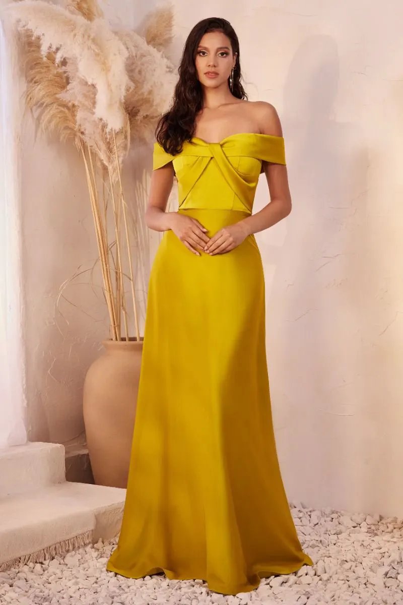 Off The Shoulder A-Line Satin Dress by Tux-USA