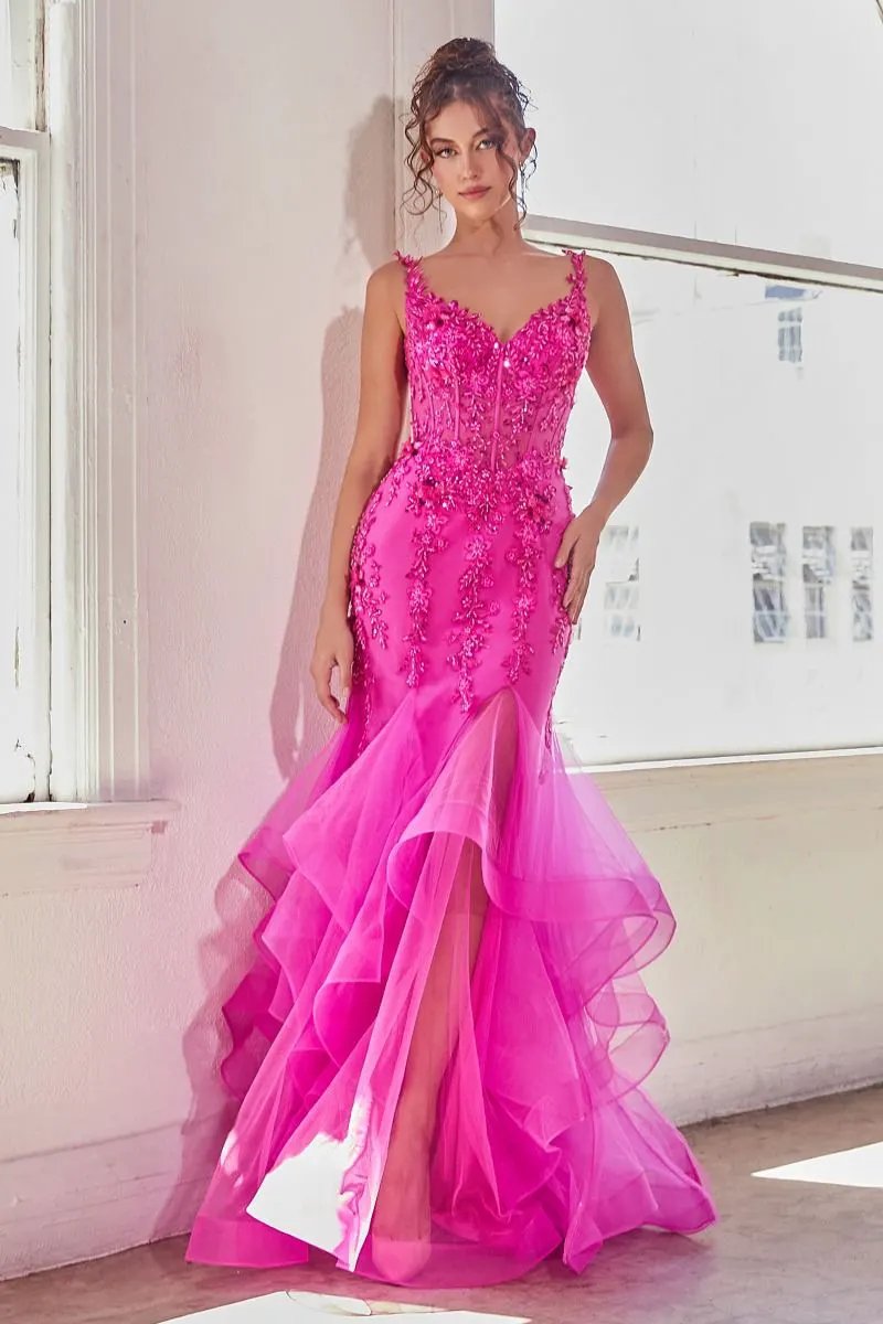 Fuchsia Mermaid Embellished Gown by Tux-USA