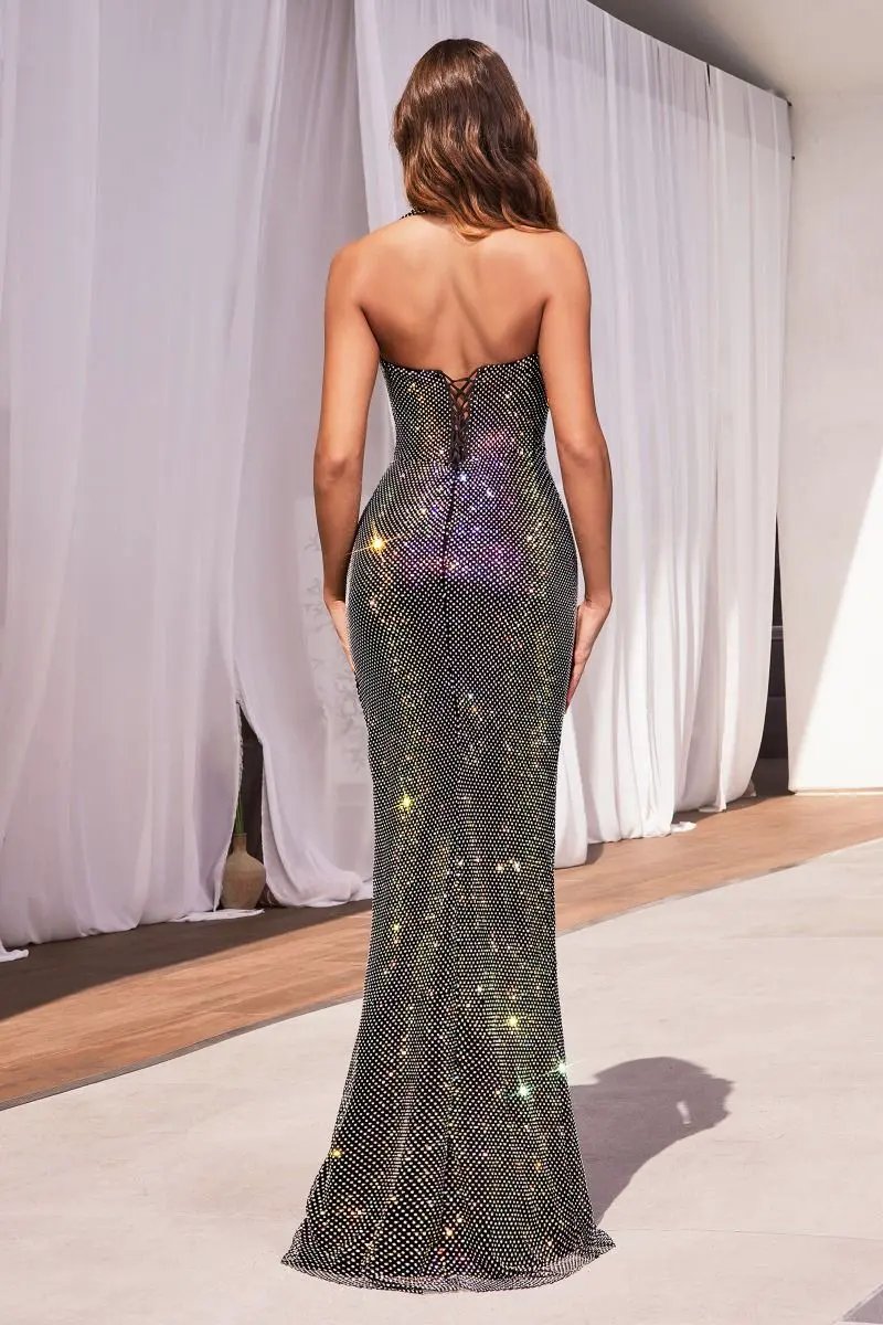 Halter Hot Stone Mesh Dress by Tux-USA