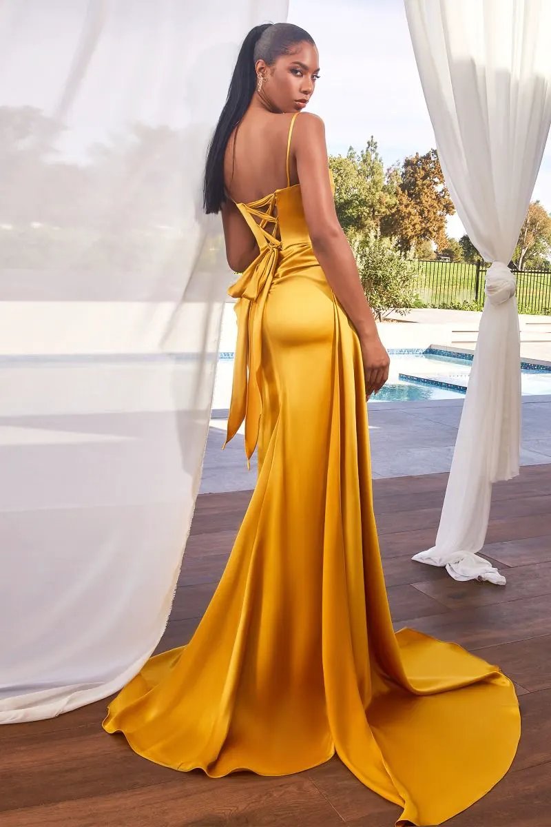 Satin Pleated Gown With Embellishment by Tux-USA