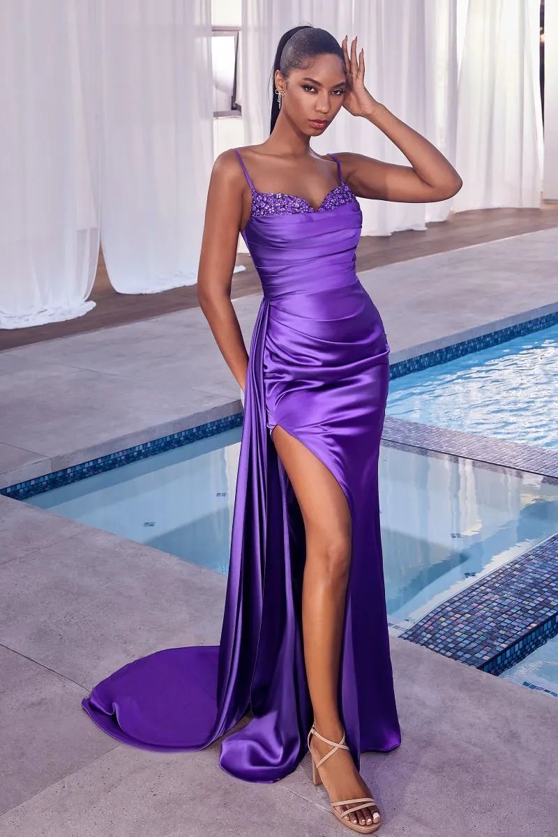 Satin Pleated Gown With Embellishment by Tux-USA