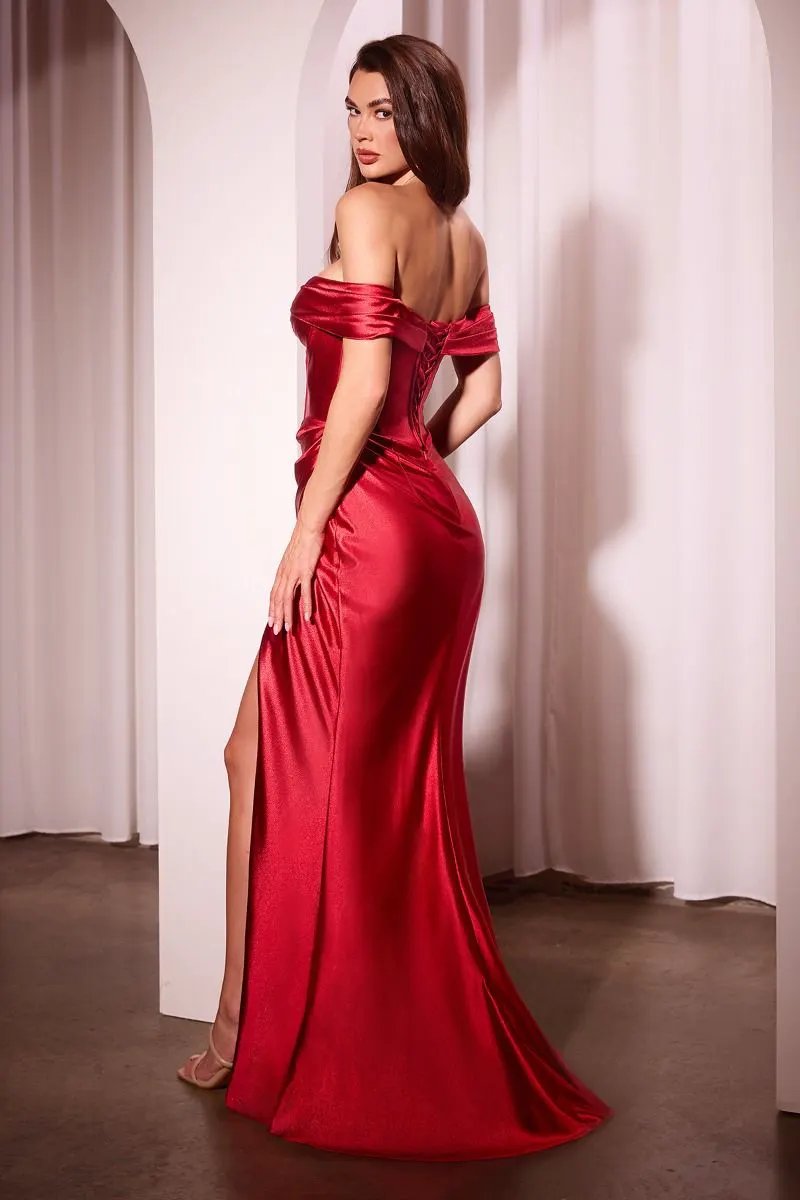 Satin Off The Shoulder Fitted Gown by Tux-USA