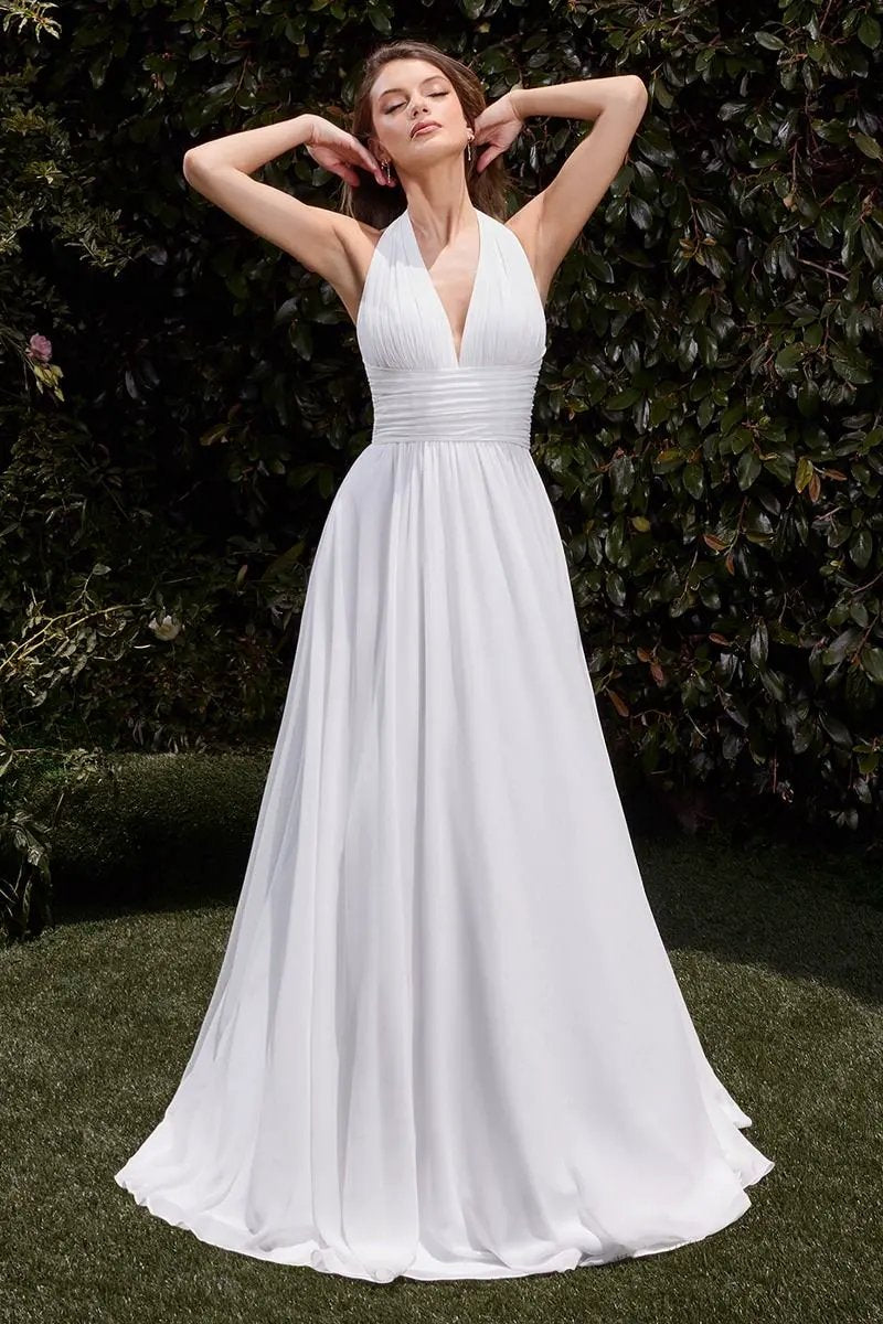 Satin Halter Neckline A-Line Bridal Dress by Tux-USA