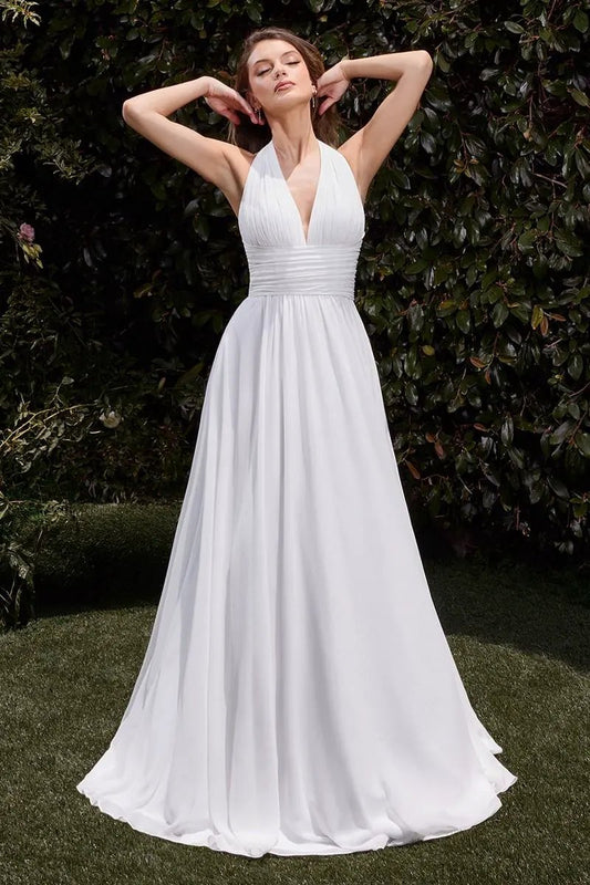 Satin Halter Neckline A-Line Bridal Dress by Tux-USA