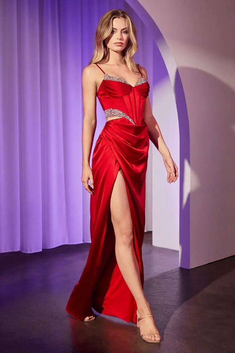 Satin Cut Out Fitted Dress by Tux-USA