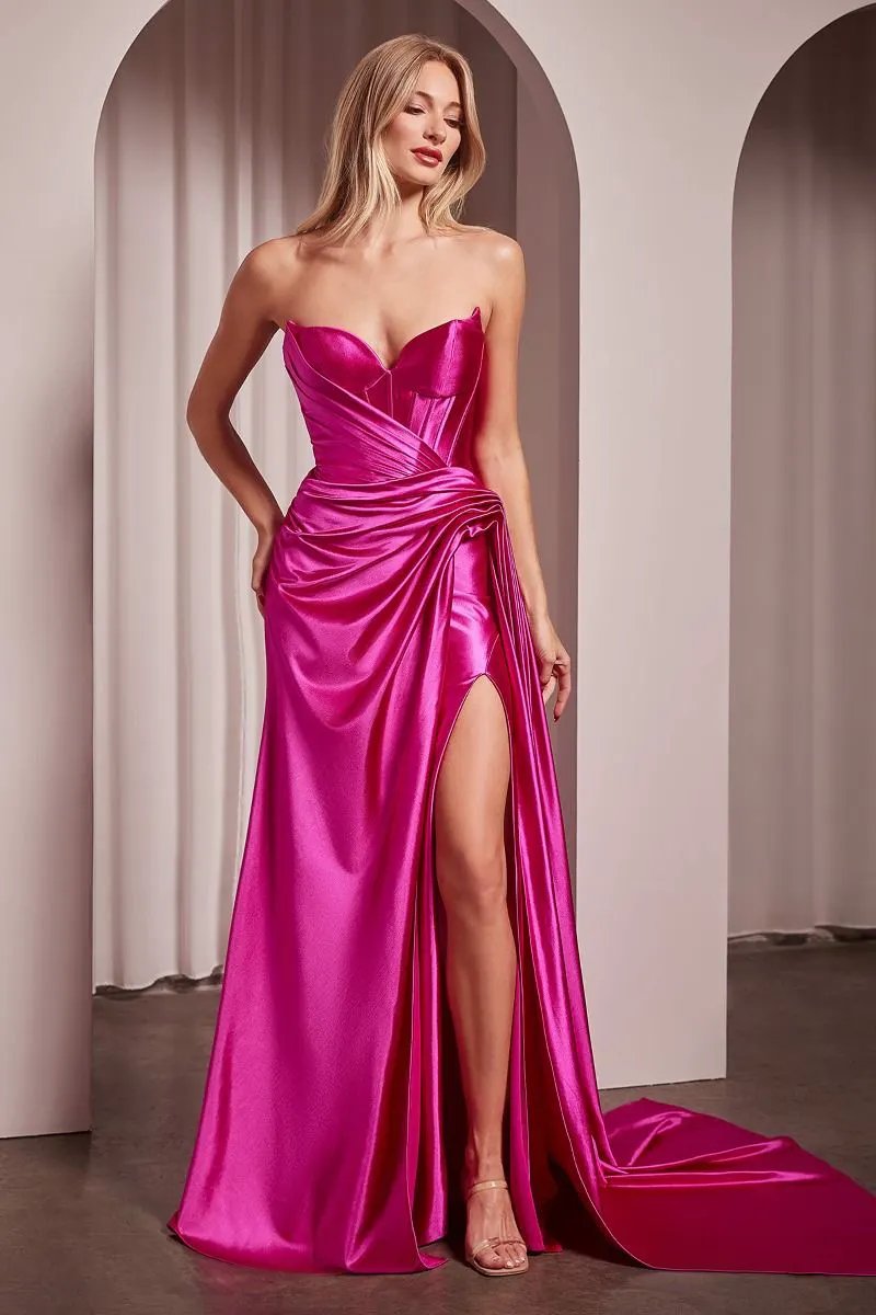 Strapless Fitted Structured Satin Gown by Tux-USA