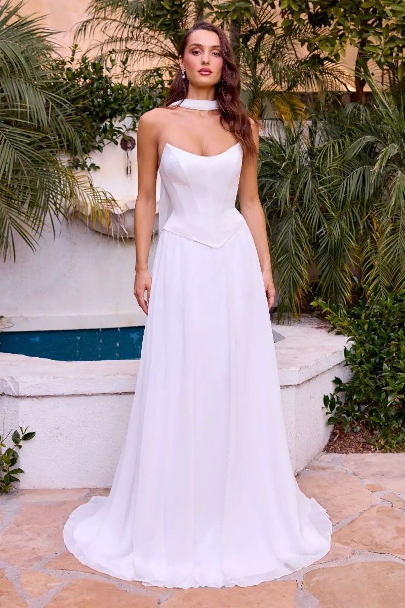A-line chiffon gown, sculpted corset bodice by Tux-USA