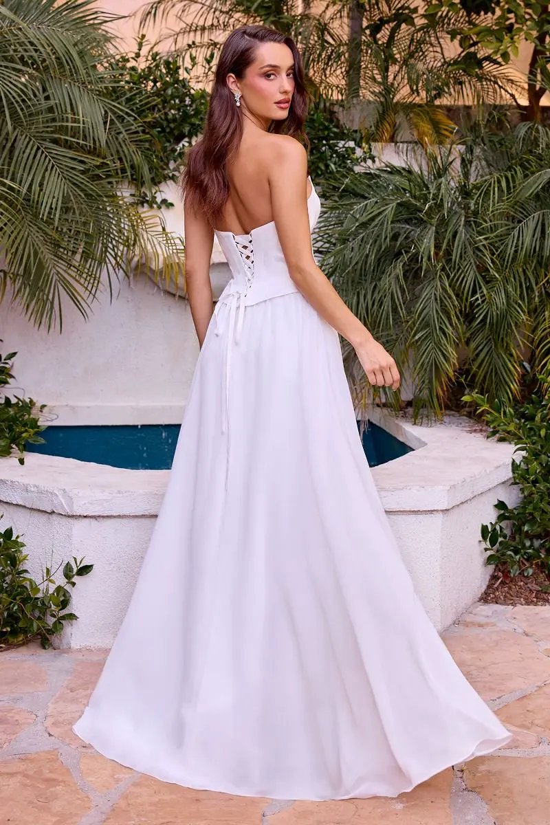 A-line chiffon gown, sculpted corset bodice by Tux-USA