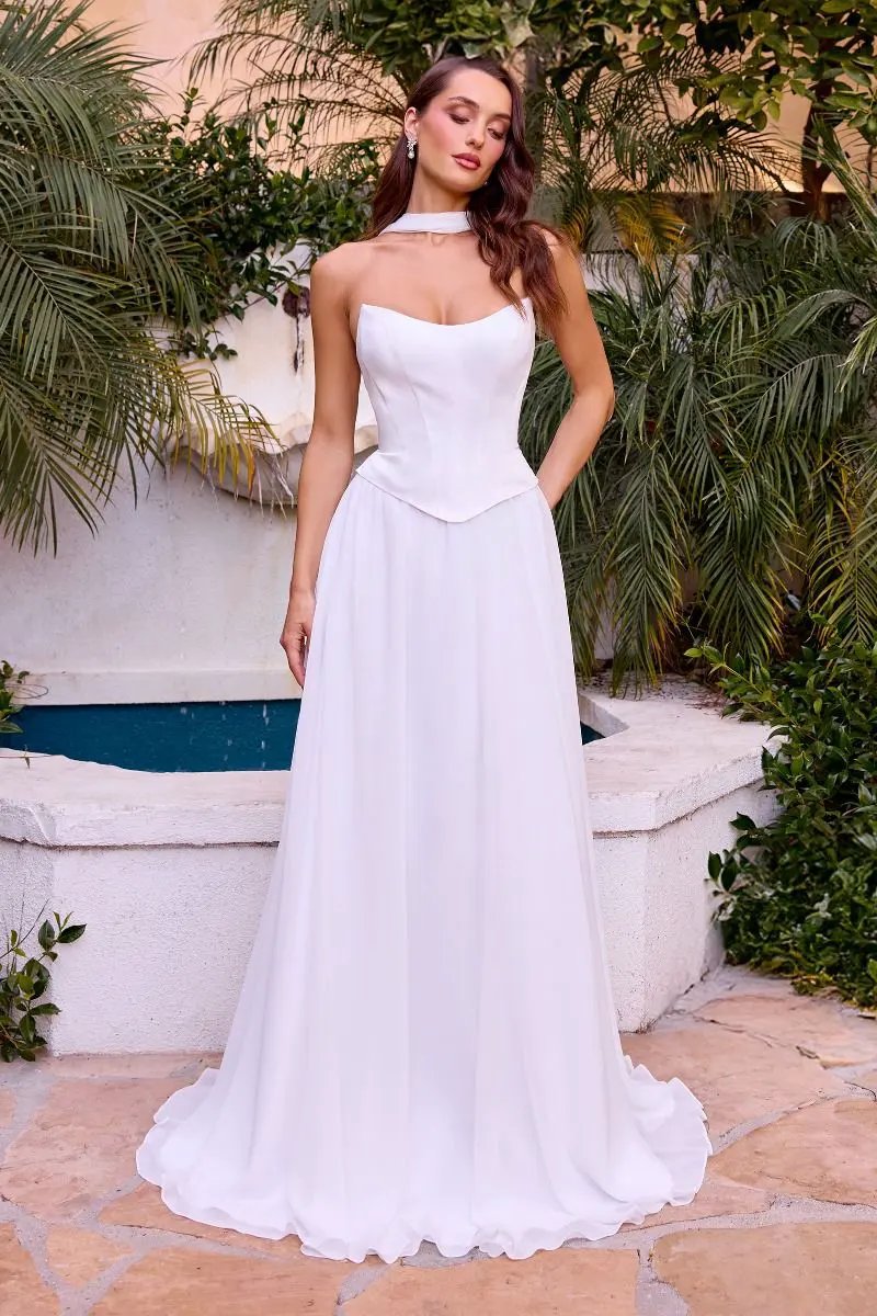 A-line chiffon gown, sculpted corset bodice by Tux-USA