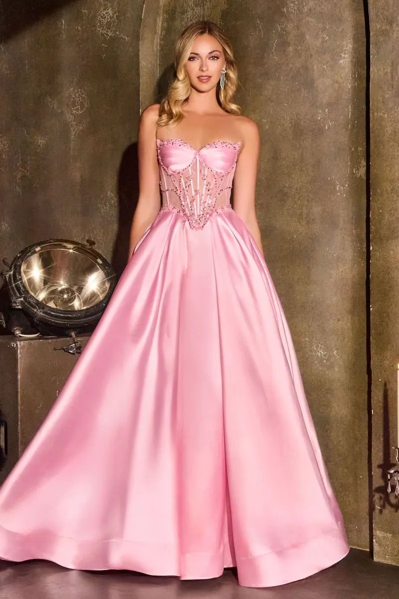 Strapless Satin A-Line Dress by Tux-USA