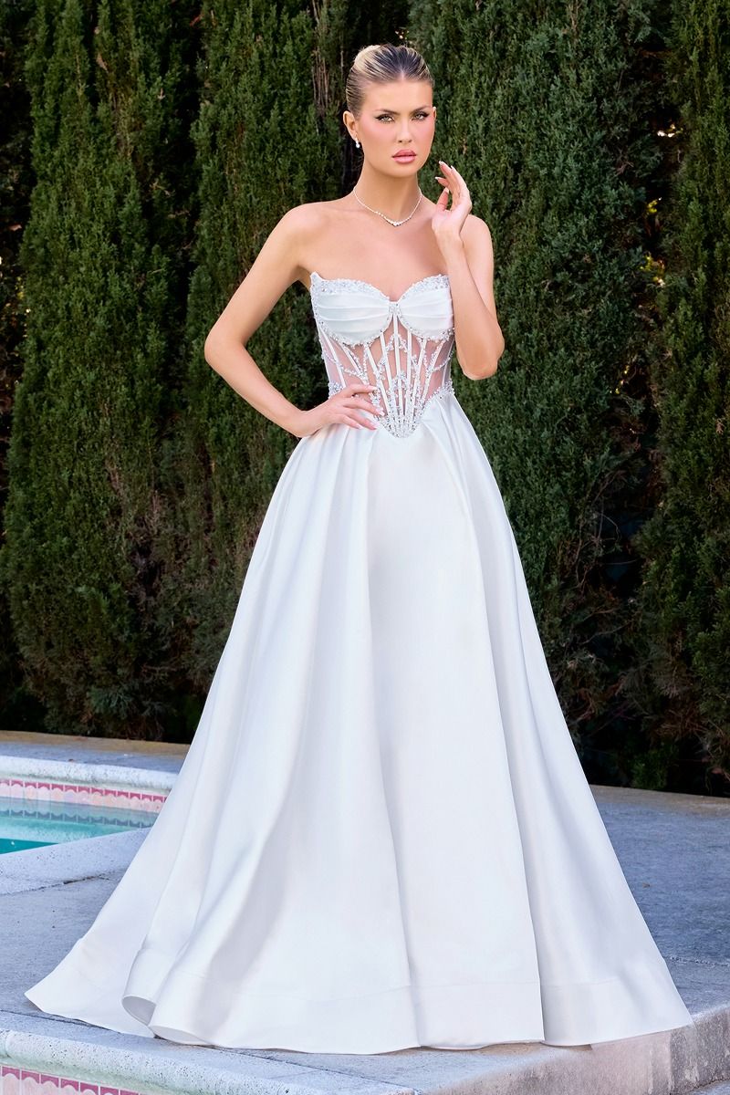 A-Line Bridal Gown the Strapless Sweetheart Bodice Showcases Pleated Cups-0