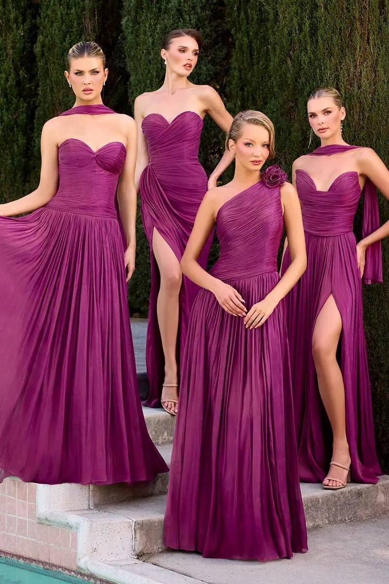 Strapless Dress, Sweetheart Neckline, Pleated, Luminescent Chiffon, A-Line Skirt by Tux-USA