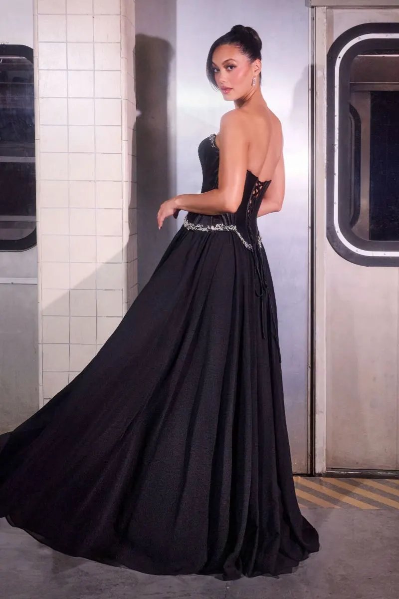 Ball Gown Strapless Satin Corset Crystal Embellished Bodice Chiffon Skirt by Partner Label