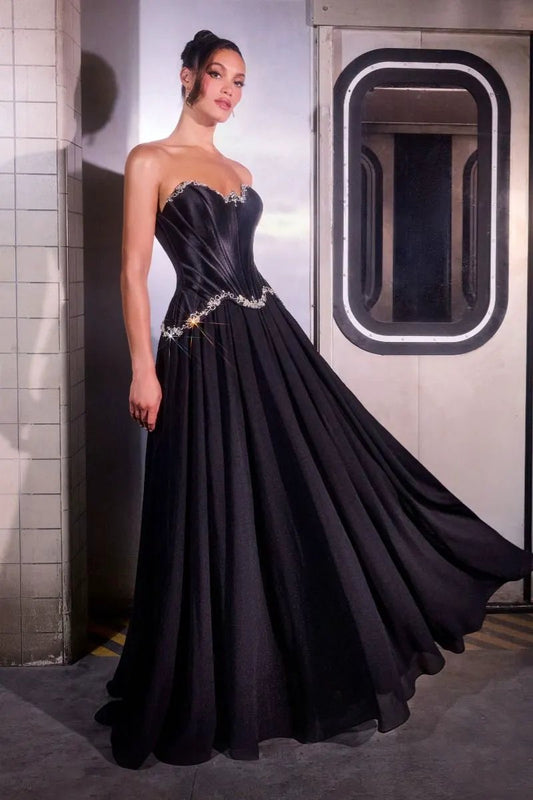 Ball Gown Strapless Satin Corset Crystal Embellished Bodice Chiffon Skirt by Partner Label
