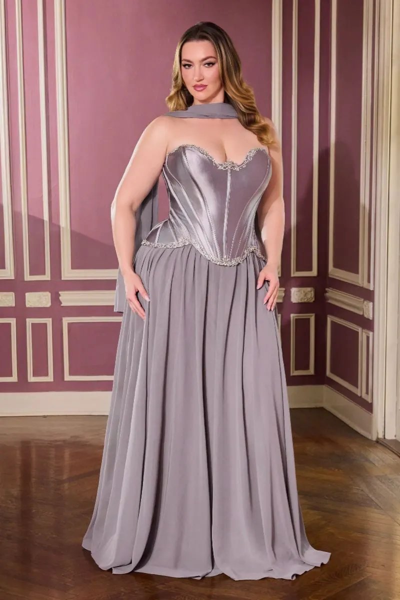 Ball Gown Strapless Sweetheart Neckline Satin Corset Crystal Bodice Chiffon Skirt by Partner Label