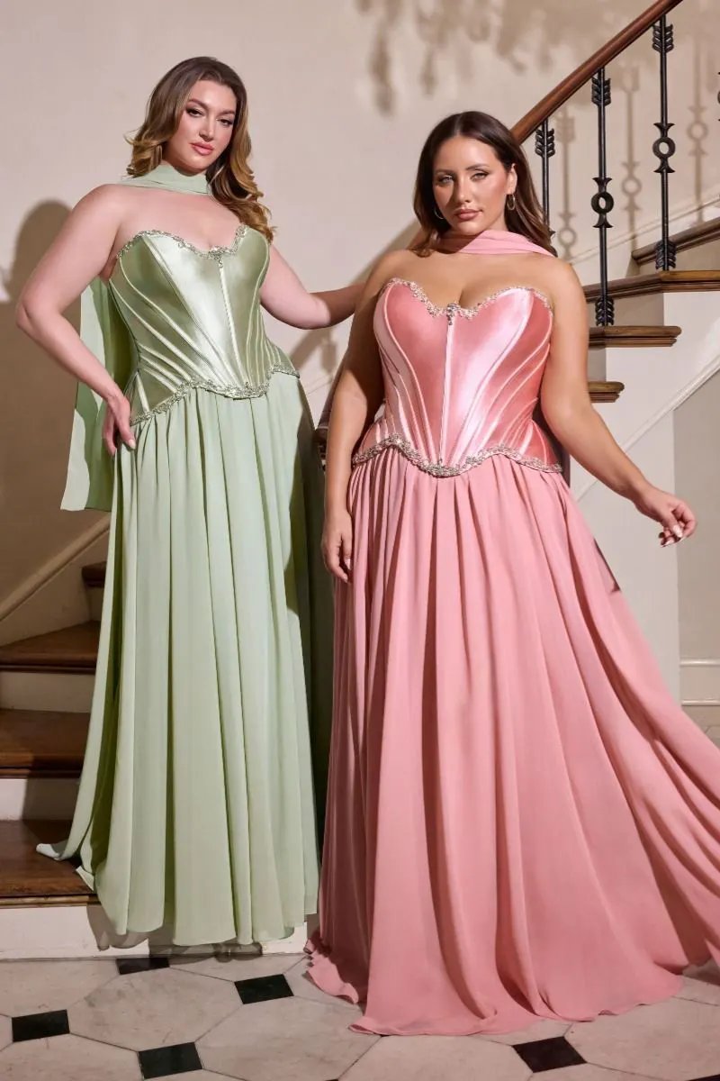 Ball Gown Strapless Sweetheart Neckline Satin Corset Crystal Bodice Chiffon Skirt by Partner Label