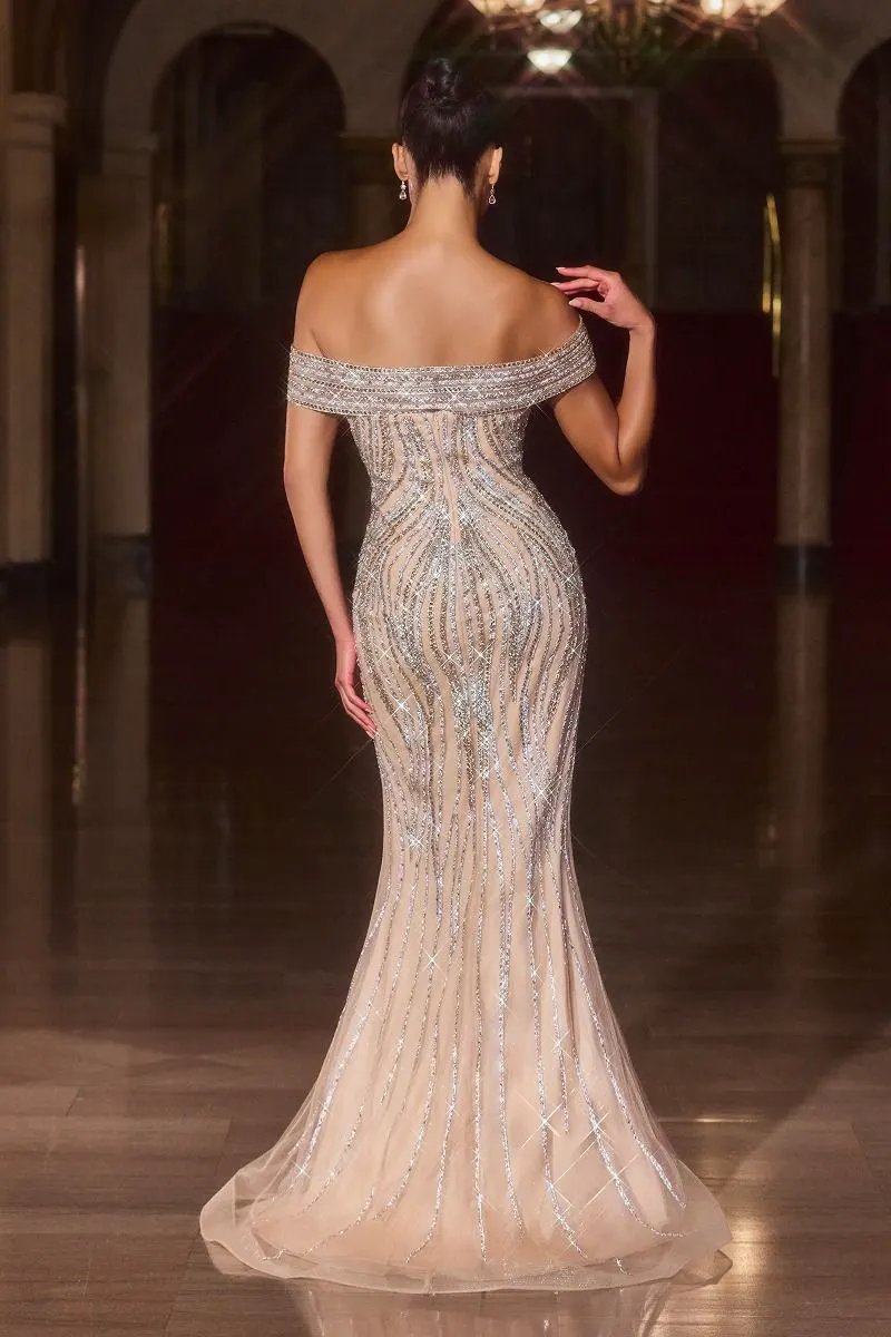 Fitted Dress With A Plunging Neckline And Sculpted Silhouette Adorned With Intricate Linear Beads by Tux-USA