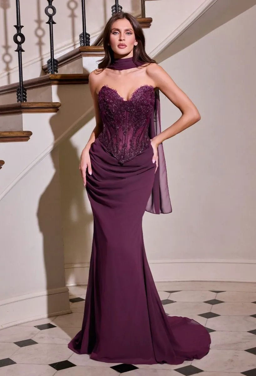 Strapless Beaded Sheer Corset Mesh Gown by Tux-USA