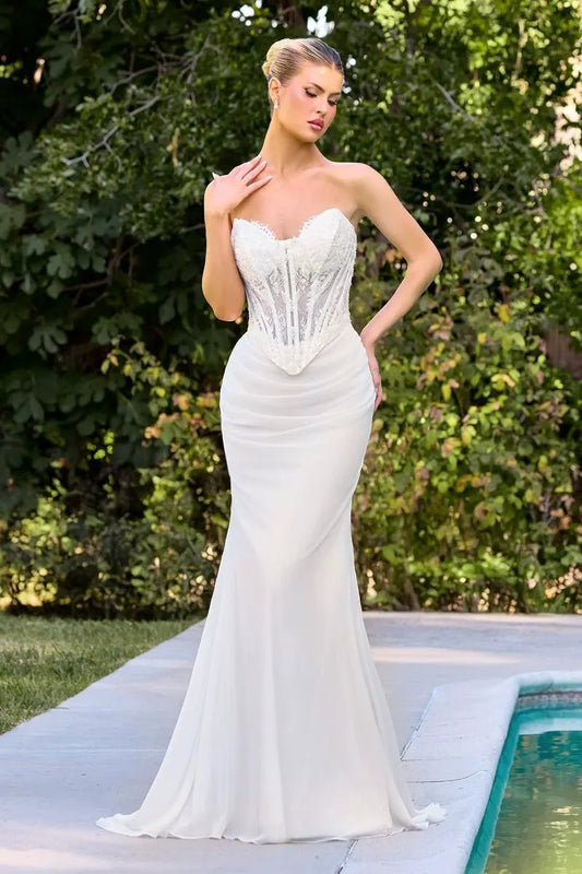 Bridal Gown Strapless Sweetheart Lace Corset Bodice Beaded for Brides by TuxUSA by Tux-USA
