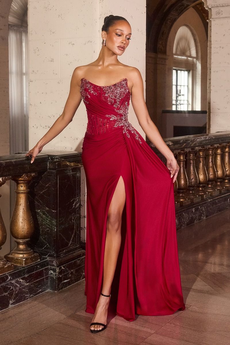 Stretch satin Fitted Embellished Gown-1