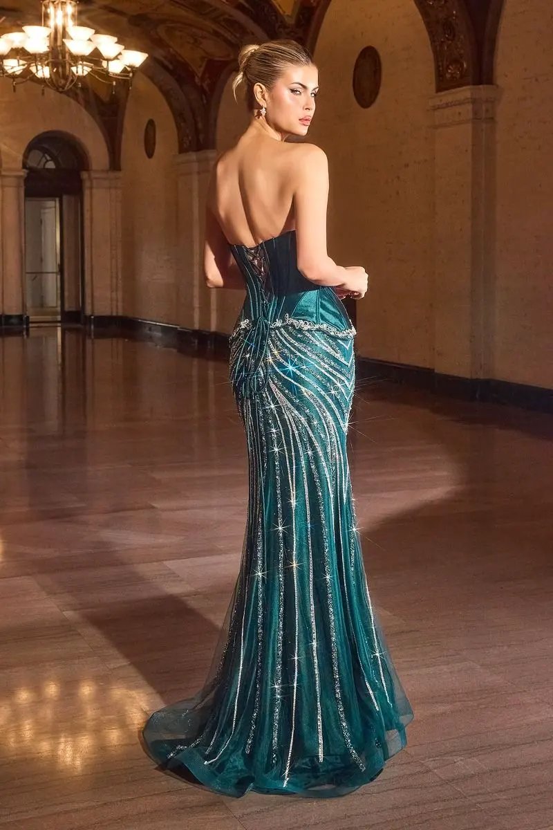 Fitted Strapless Lace & Satin Gown by Tux-USA