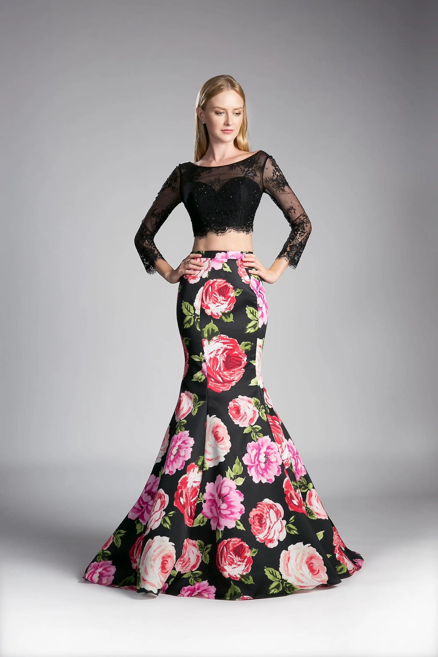 Beaded long sleeve lace crop top. TOP ONLY by Tux-USA