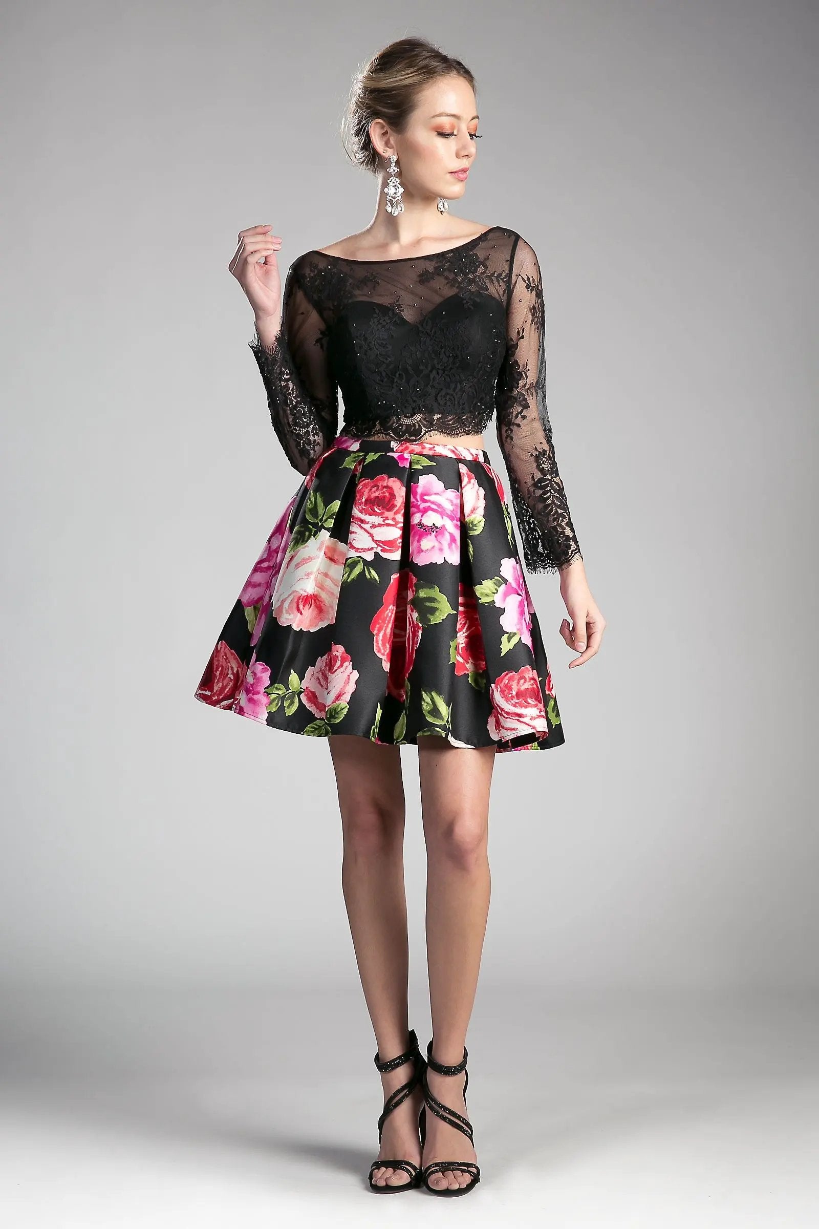Beaded long sleeve lace crop top. TOP ONLY by Tux-USA