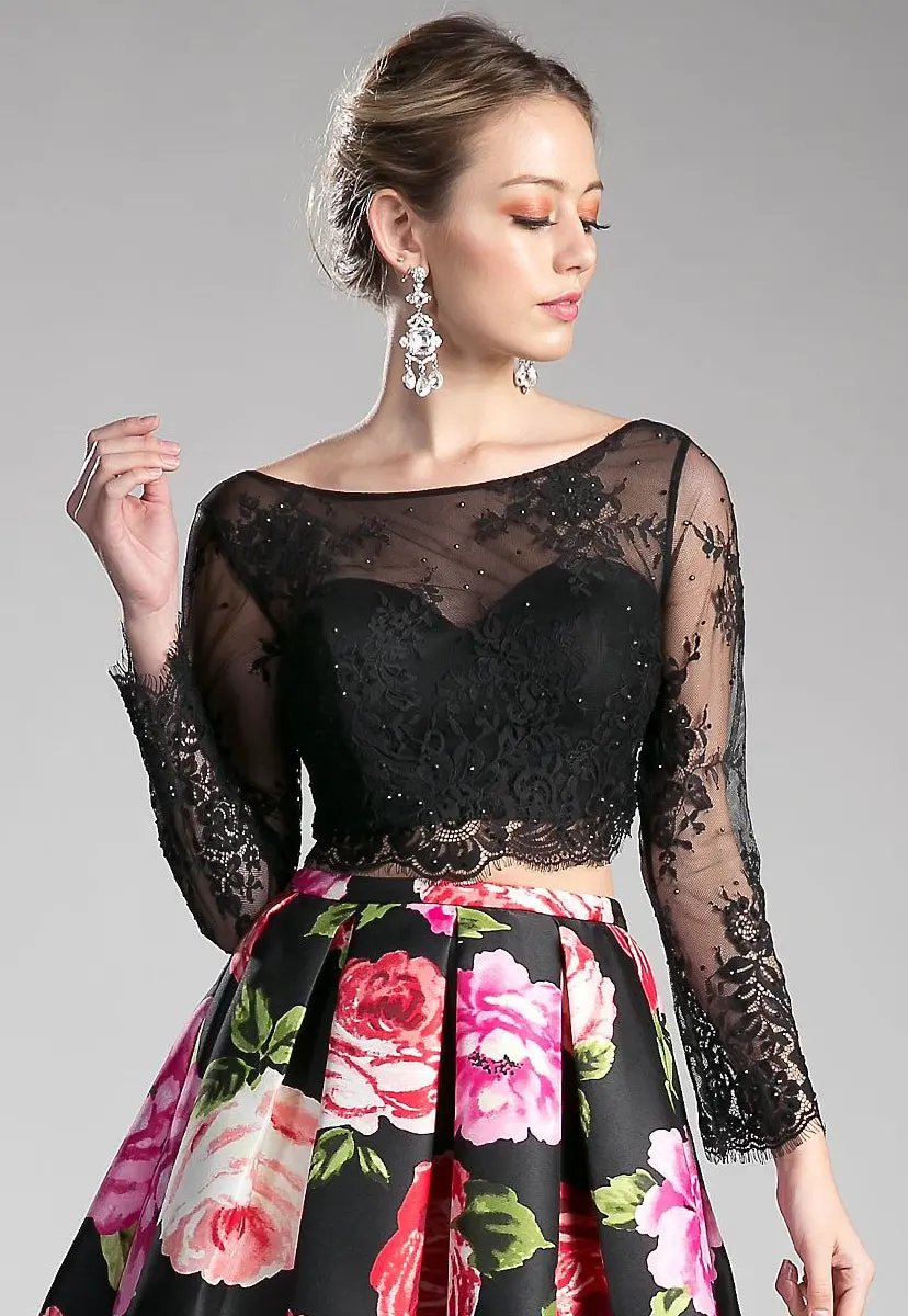 Beaded long sleeve lace crop top. TOP ONLY by Tux-USA