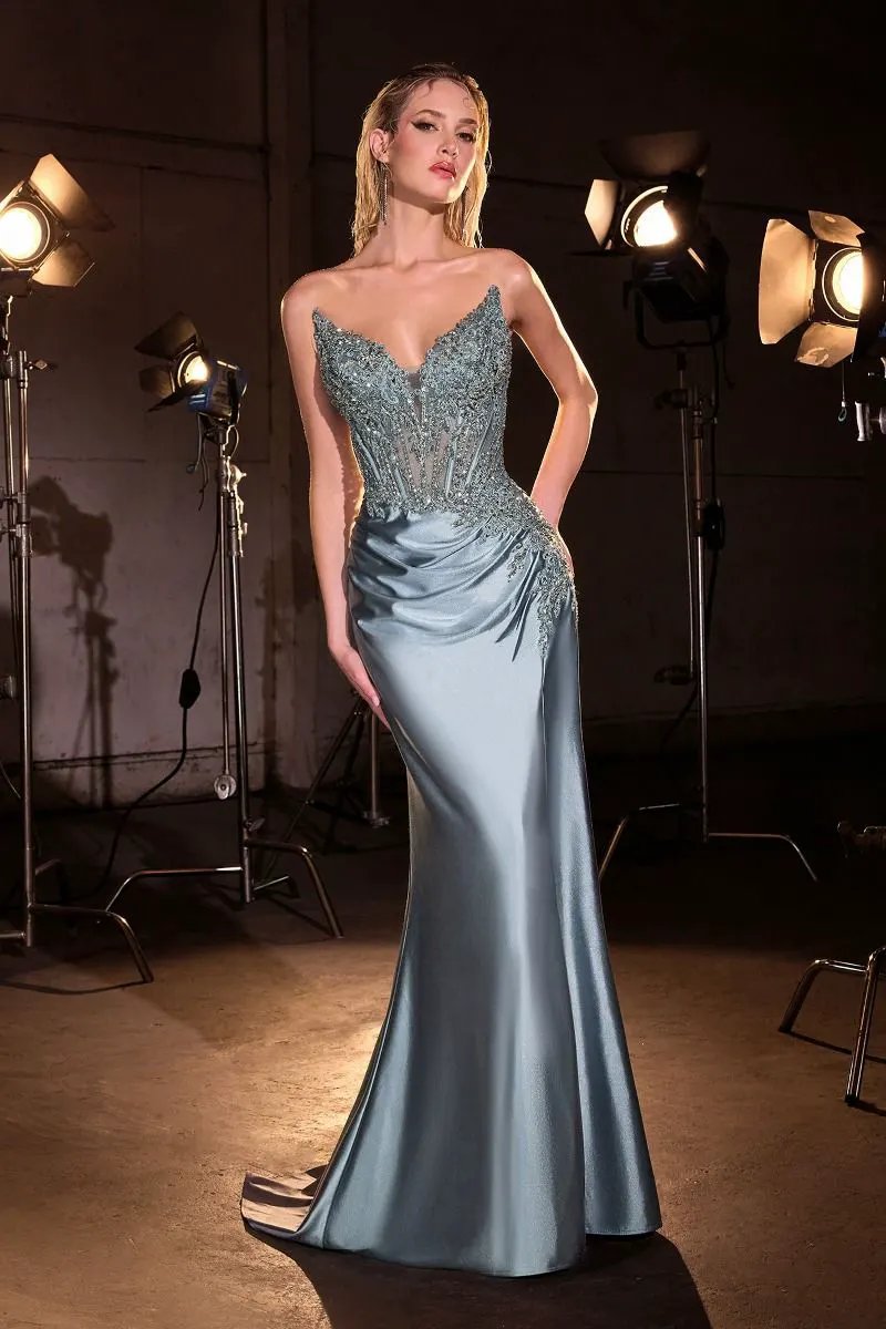 Strapless Fitted Satin Gown by Tux-USA