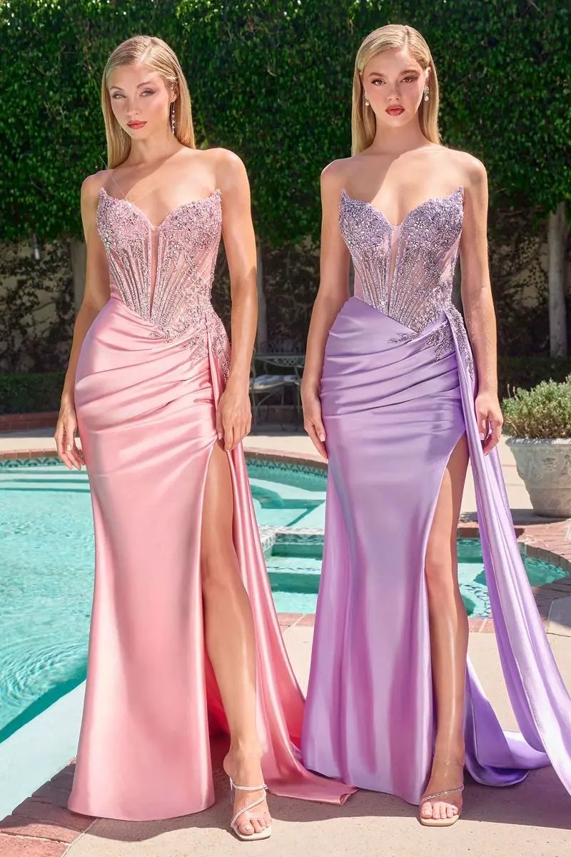 Fitted Strapless Lace & Satin Gown by Tux-USA